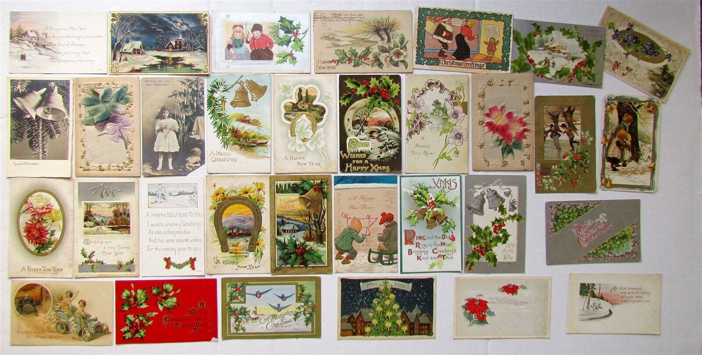 lot of 32 CHRISTMAS & NEW YEAR ANTIQUE POSTCARDS