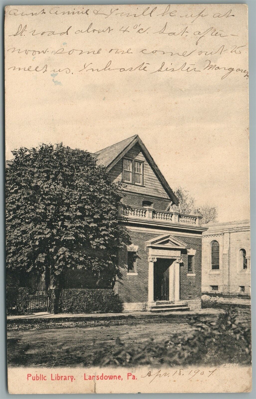 LANSDOWNE PA PUBLIC LIBRARY ANTIQUE POSTCARD