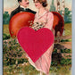 TO MY VALENTINE ANTIQUE POSTCARD COUPLE w/ SILK HEART