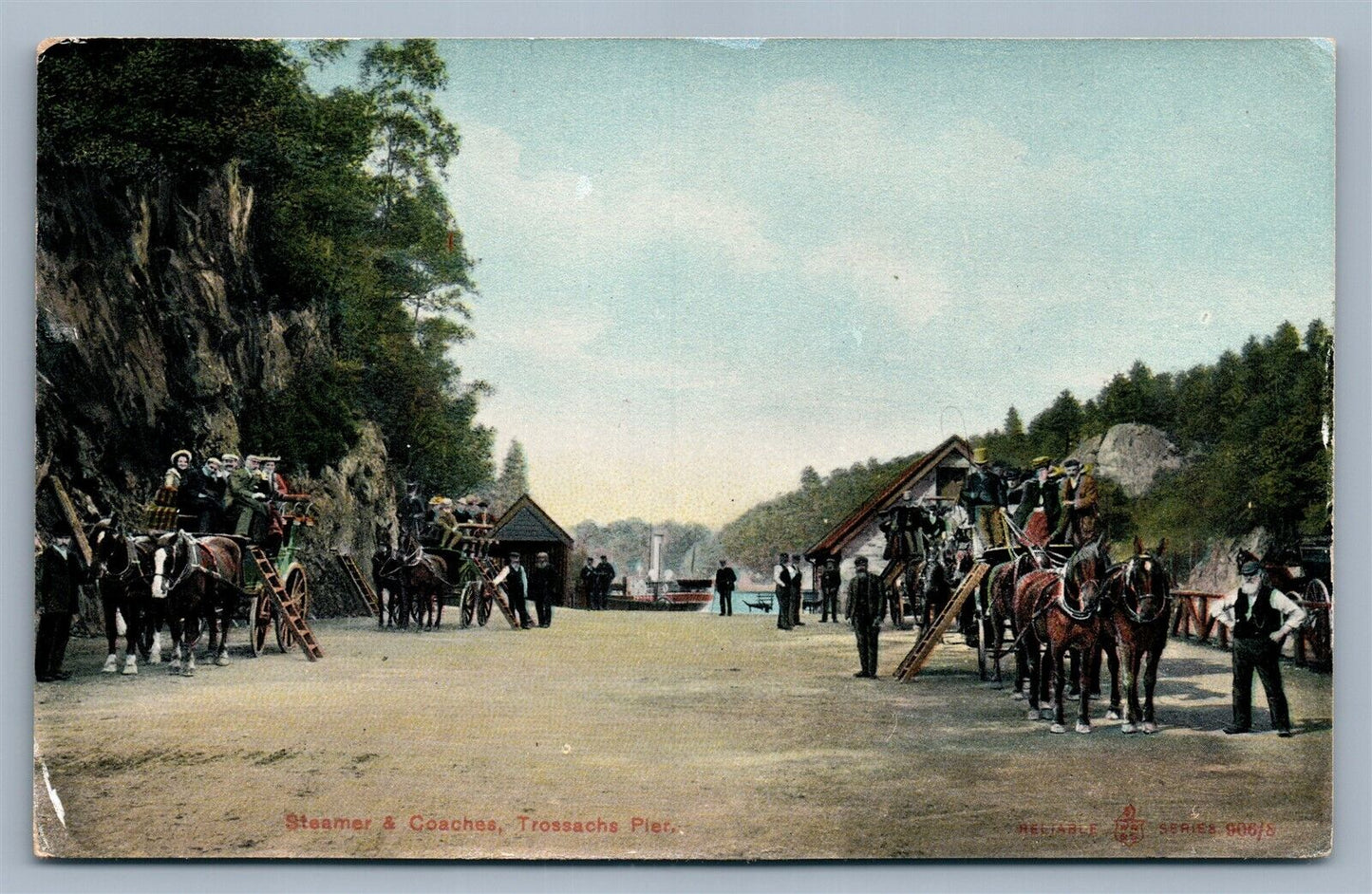 ENGLAND TROSSACHS PIER STEAMER & COACHES ANTIQUE POSTCARD