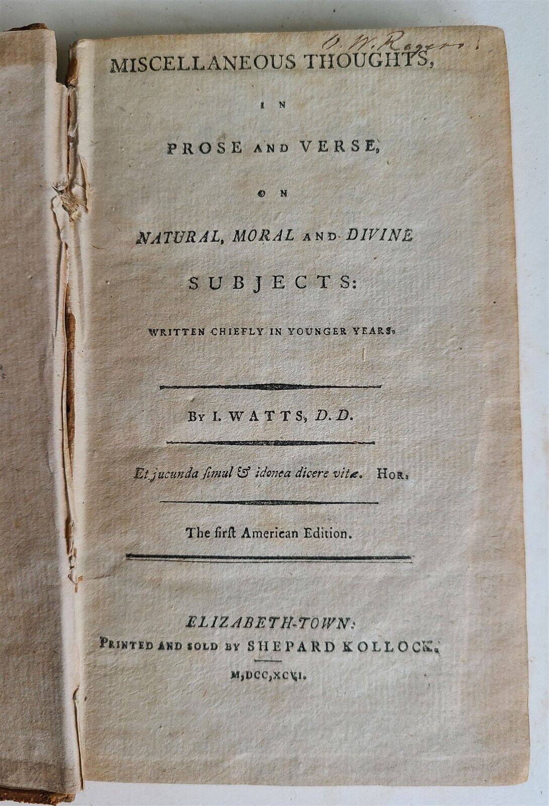 1796 MISCELLANEOUS THOUGHTS in PROSE & VERSE antique AMERICANA