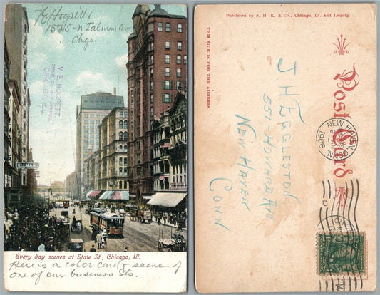 CHICAGO IL STATE STREET EVERY DAY SCENE UNDIVIDED 1906 ANTIQUE POSTCARD