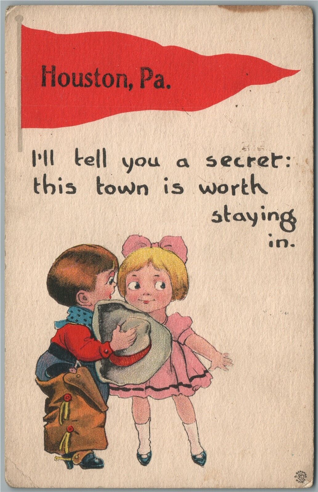 HOUSTON PA COWBOY KID ANTIQUE POSTCARD