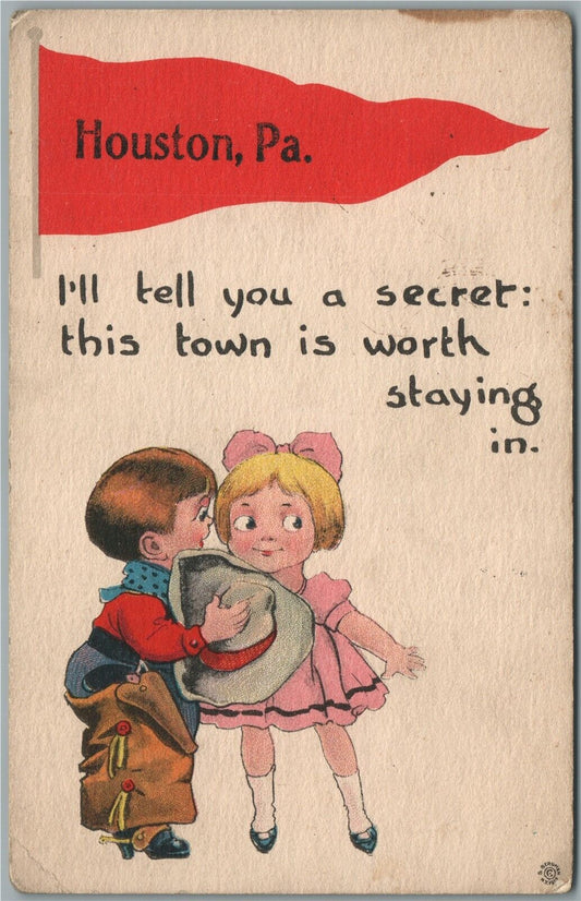 HOUSTON PA COWBOY KID ANTIQUE POSTCARD