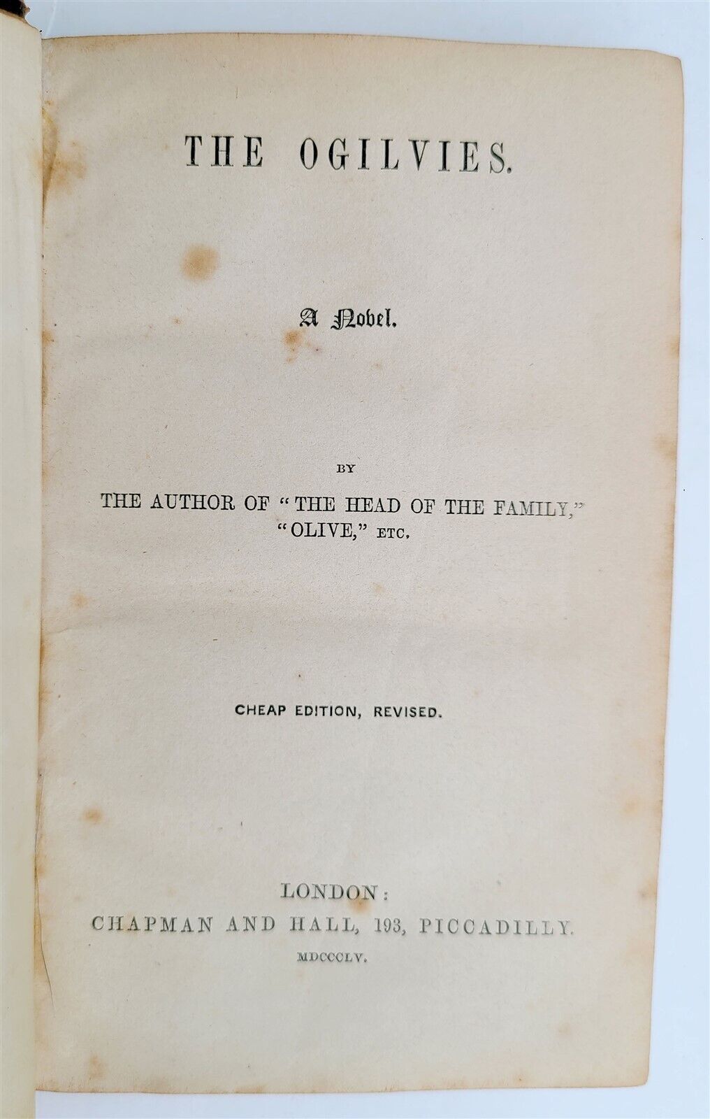 1855 THE OGILVIES by DINAH CRAIK antique AMERICANA