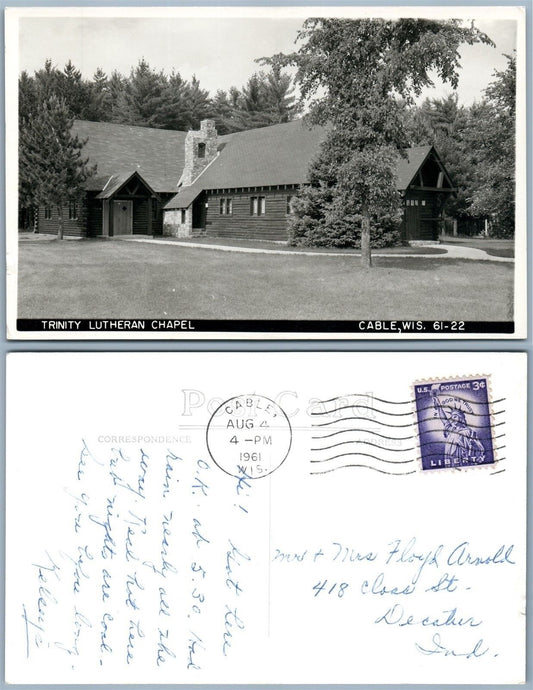 CABLE WIS TRINITY LUTHERAN CHURCH 1961 VINTAGE REAL PHOTO POSTCARD RPPC