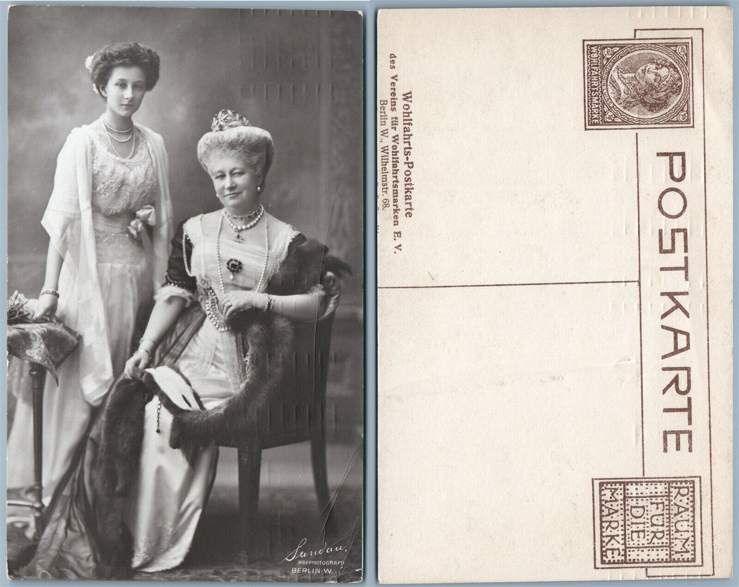 GERMAN PRUSSIAN QUEEN AUGUSTA VICTORIA & VIKTORIA LOUISE ANTIQUE REAL PHOTO RPPC