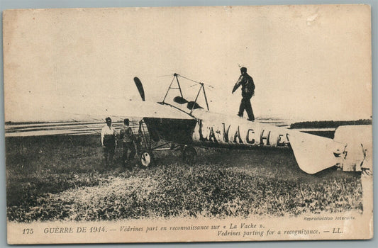 WWI FRENCH AVIATORS w/ AEROPLANE 1914 ANTIQUE POSTCARD