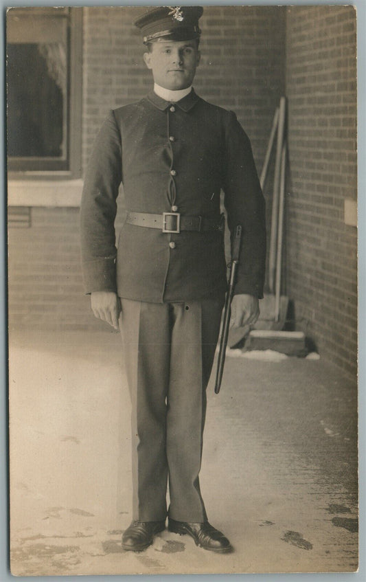 US WWI SOLDIER in PARADE UNIFORM ANTIQUE REAL PHOTO POSTCARD RPPC