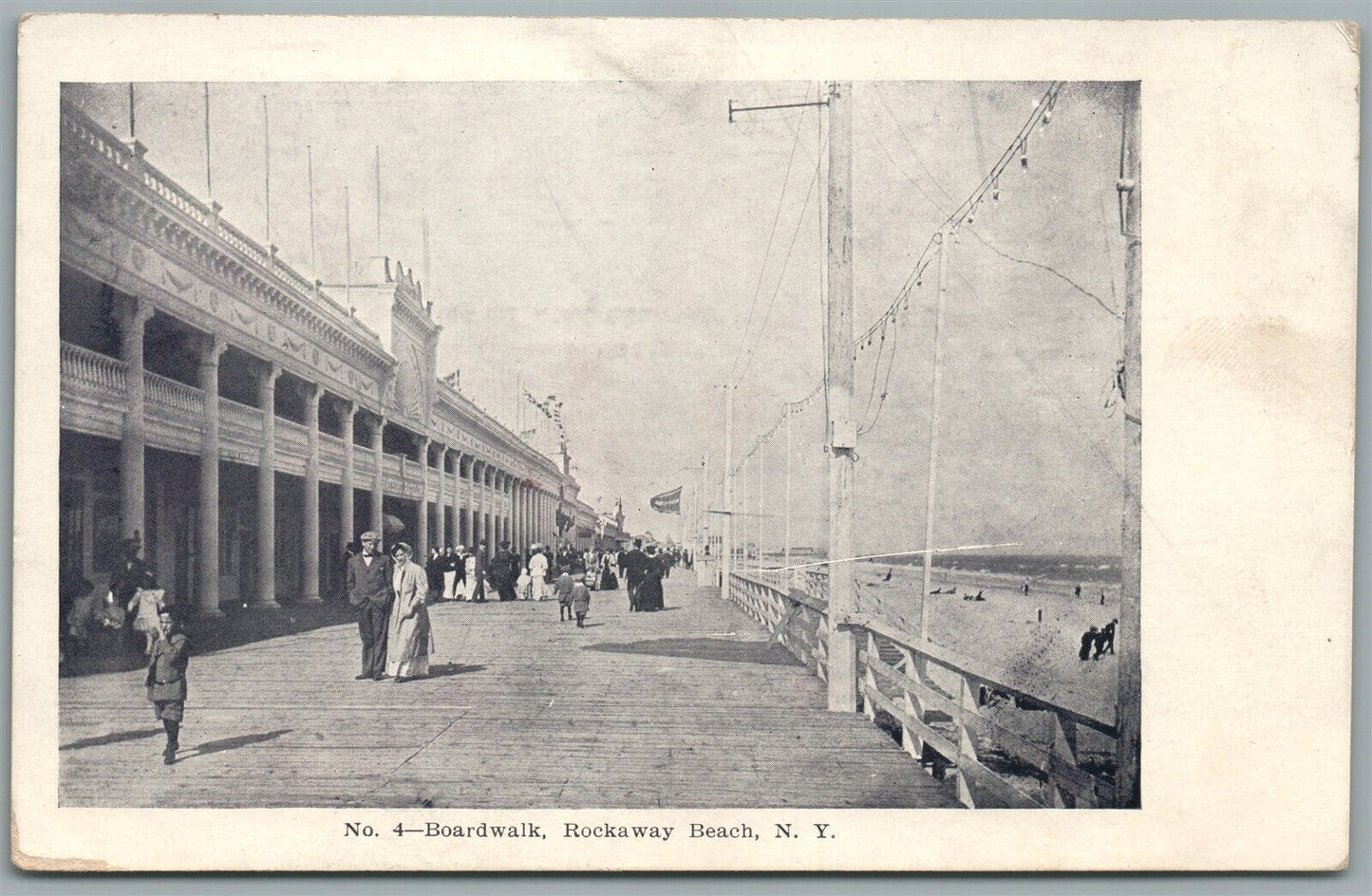 ROCKAWAY BEACH NY BOARDWALK ANTIQUE POSTCARD