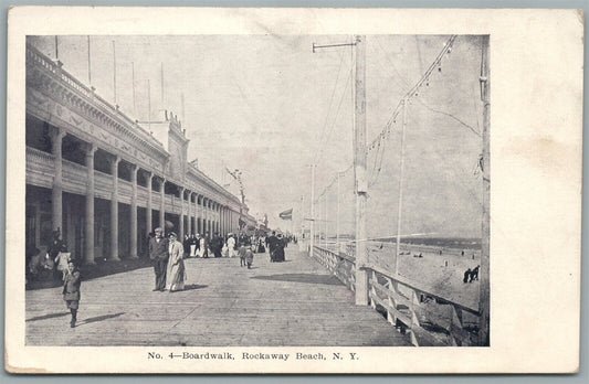 ROCKAWAY BEACH NY BOARDWALK ANTIQUE POSTCARD