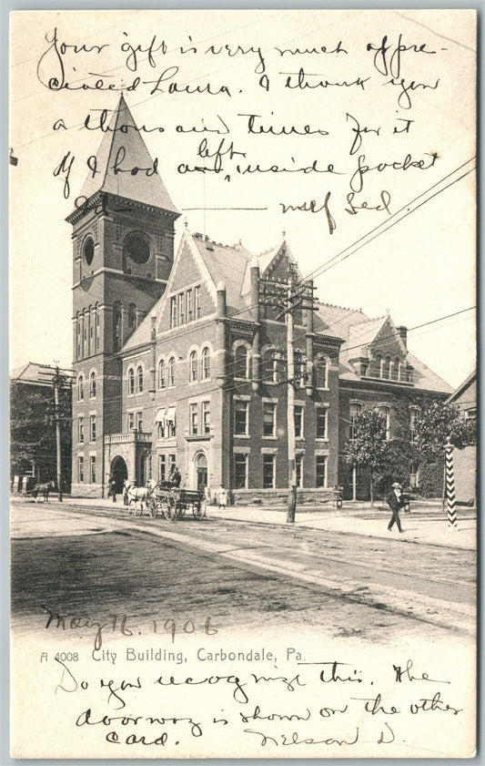 CARBONDALE PA CITY BUILDING 1906 UNDIVIDED ANTIQUE POSTCARD