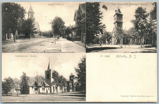 MILLVILLE NJ CHURCHES 1906 UNDIVIDED ANTIQUE POSTCARD