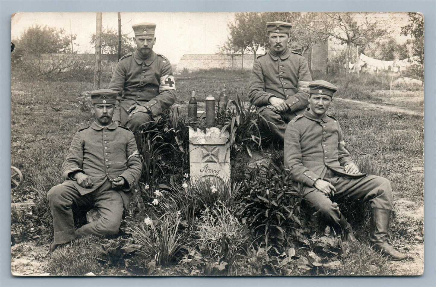 GERMAN RED CROSS SOLDIERS WWI 1915 FELDPOST ANTIQUE REAL PHOTO POSTCARD RPPC