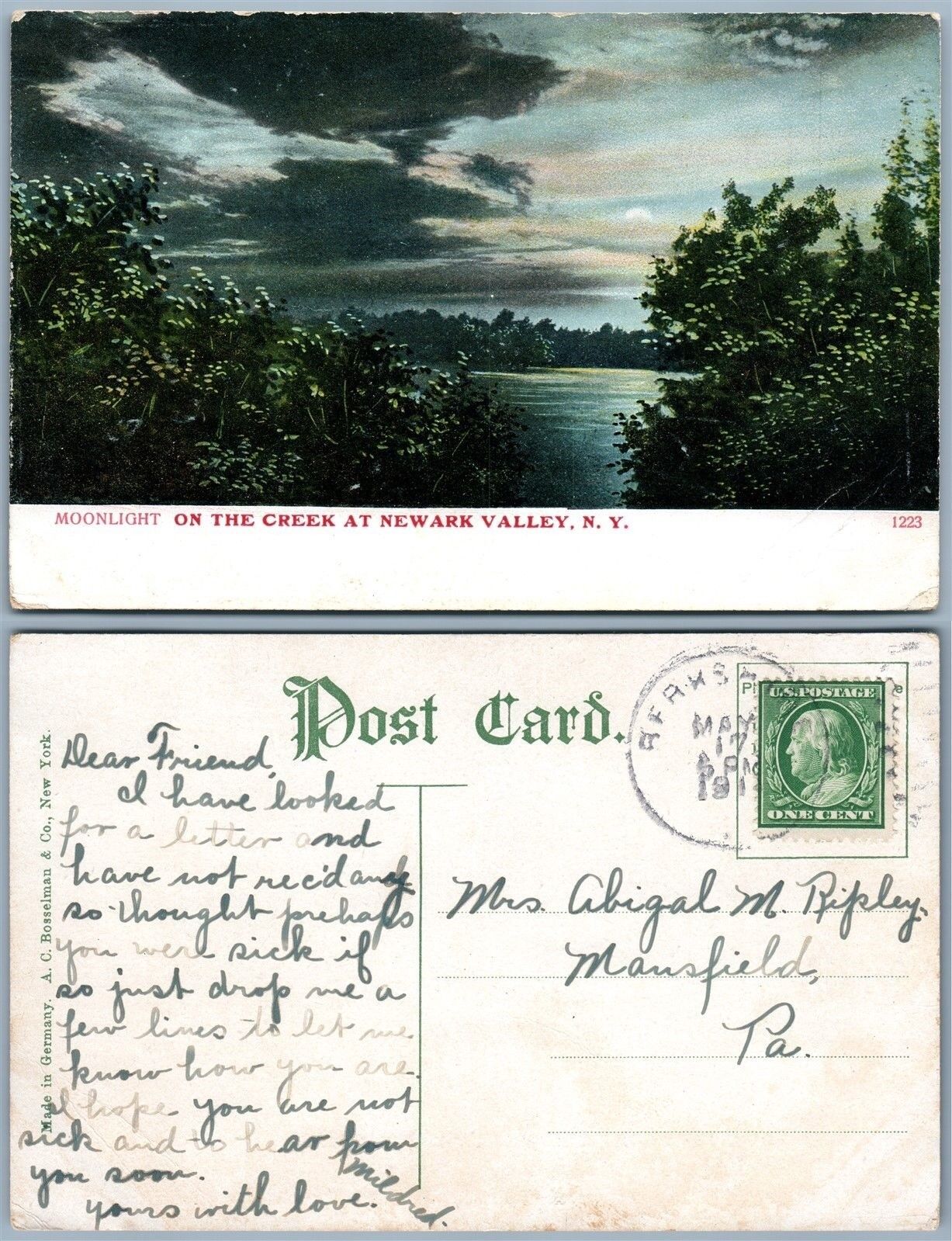 NEWARK VALLEY N.Y. CREEK ANTIQUE POSTCARD