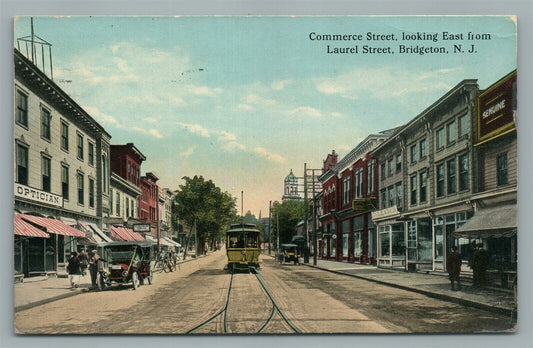 BRIDGETON NJ COMMERCE STREET TROLLEY ANTIQUE POSTCARD