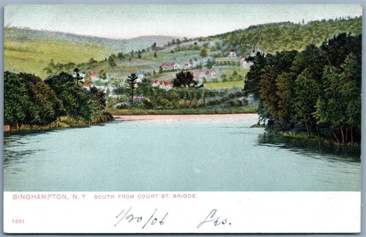 BINGHAMPTON NY SOUTH FROM COURT STREET BRIDGE UNDIVIDED ANTIQUE POSTCARD