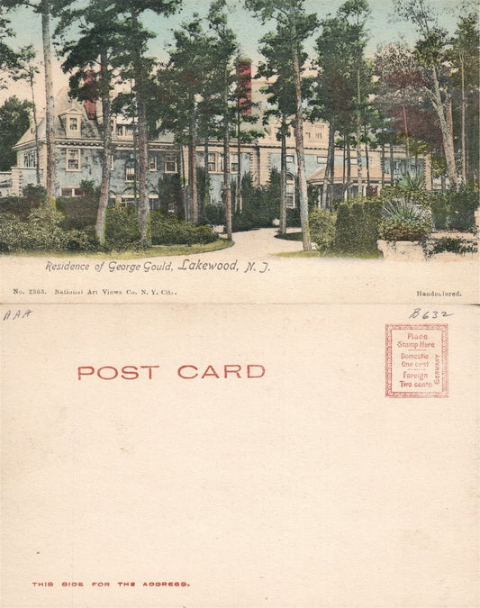 LAKEWOOD N.J. RESIDENCE OF GEORGE GOULD UNDIVIDED ANTIQUE POSTCARD