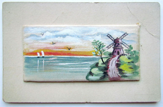 HAND PAINTED ON SILK ANTIQUE POSTCARD