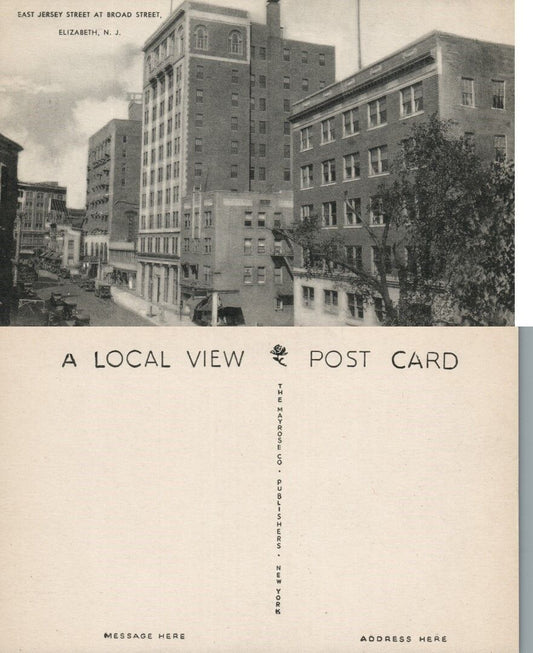 ELIZABETH N.J. EAST JERSEY STREET AT BROAD STREET VINTAGE POSTCARD