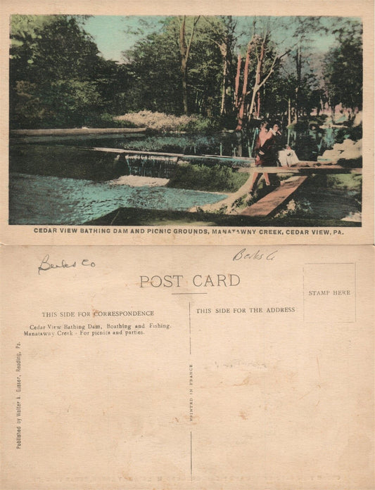 CEDAR VIEW PA BATHING DAM & PICNIC GROUNDS VINTAGE POSTCARD
