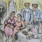 JEWISH WEDDING ORIGINAL HAND COLORED SIGNED ETCHING by IRA MOSKOWITZ Judaica