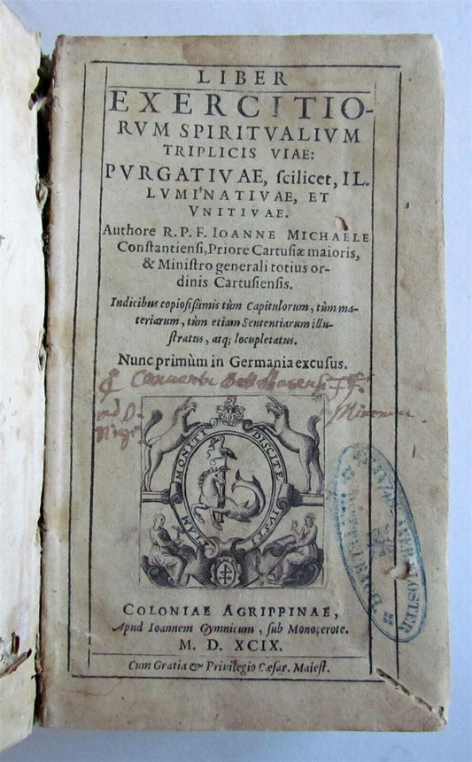 1599 Liber exercitiorum spiritualium triplicis viae antique VELLUM BINDING