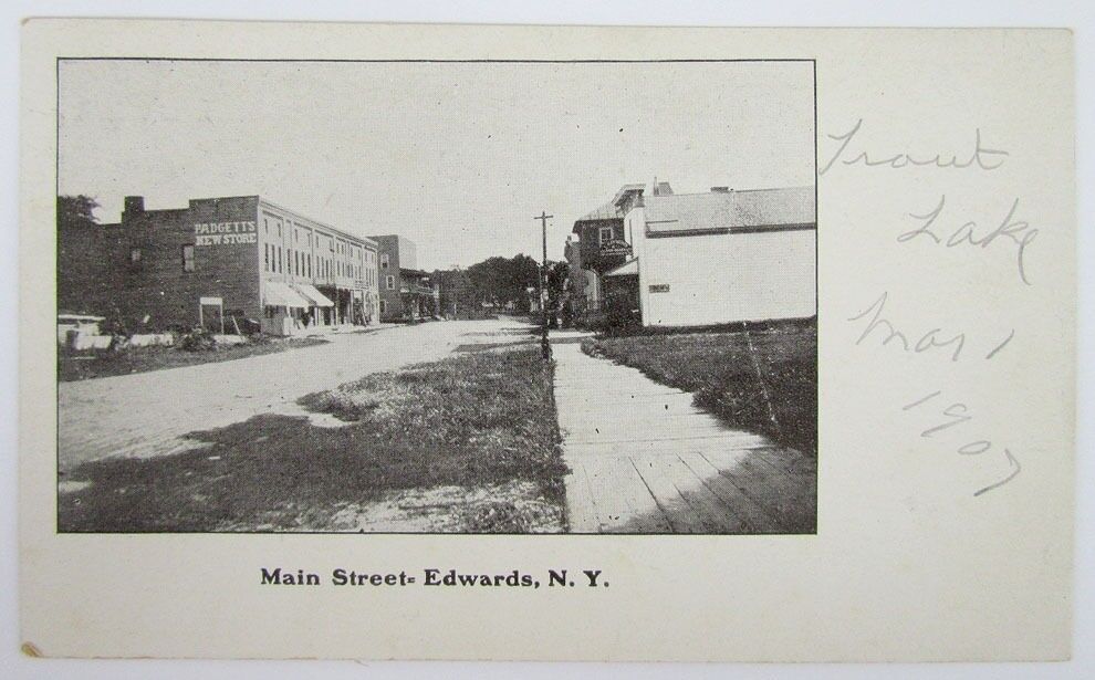 ANTIQUE UNDIVIDED POSTCARD - MAIN STREET EDWARDS N.Y.