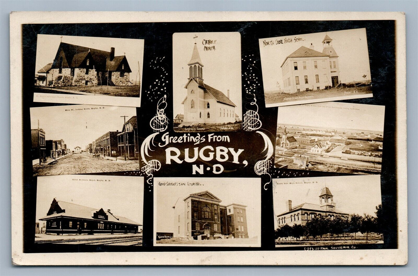 RUGBY ND VIEWS ANTIQUE REAL PHOTO POSTCARD RPPC