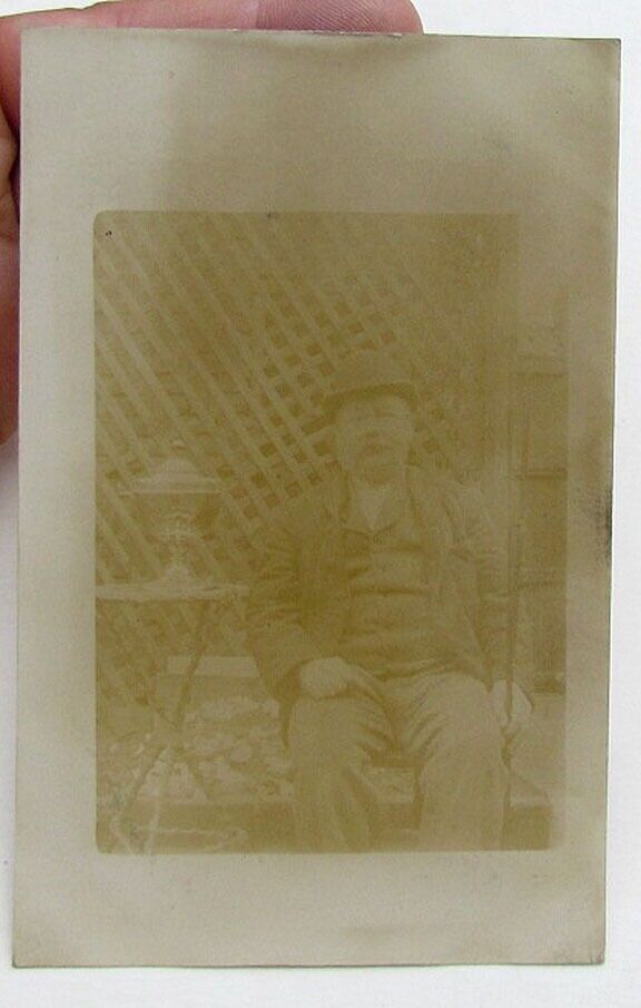 RPPC VINTAGE PHOTO POSTCARD MAN w/ HOT WATER URN TEA URN