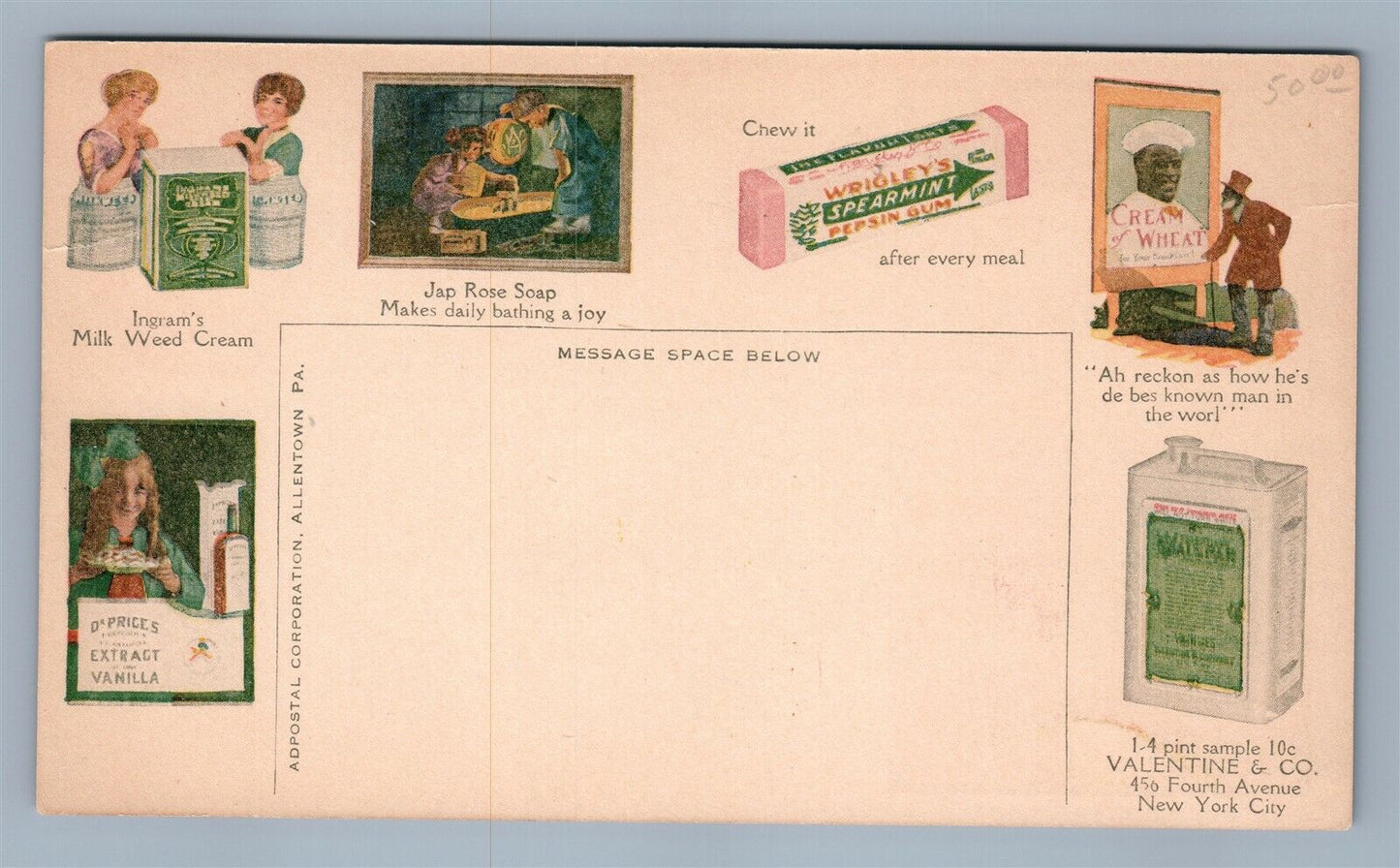 KELLOGS FLAKE ADVERTISING ANTIQUE POSTCARD McKINLEY STAMP DOUBLE SIDED RARE