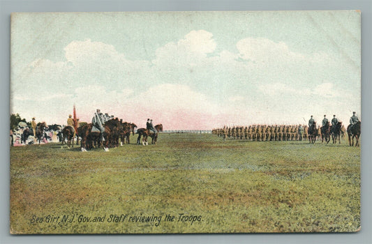 SEA GIRT NJ STATE CAMP GOVERNOR & STAFF REVIEWING TROOPS ANTIQUE POSTCARD