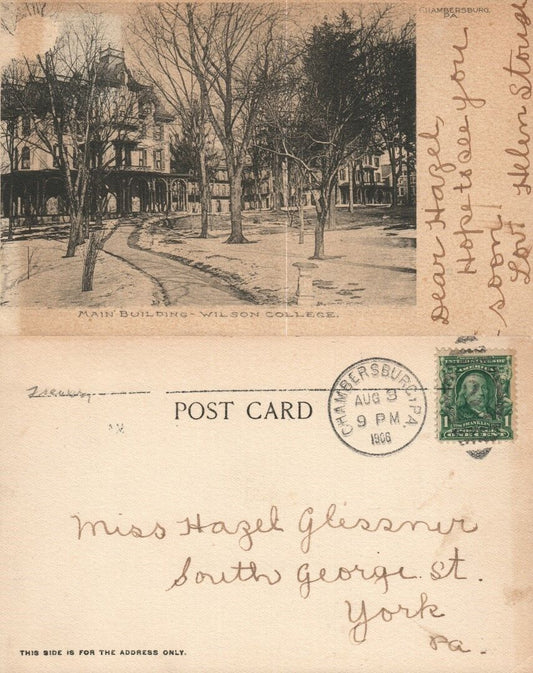 CHAMBERSBURG PA MAIN BUILDING WILSON COLLEGE 1906 ANTIQUE UNDIVIDED POSTCARD