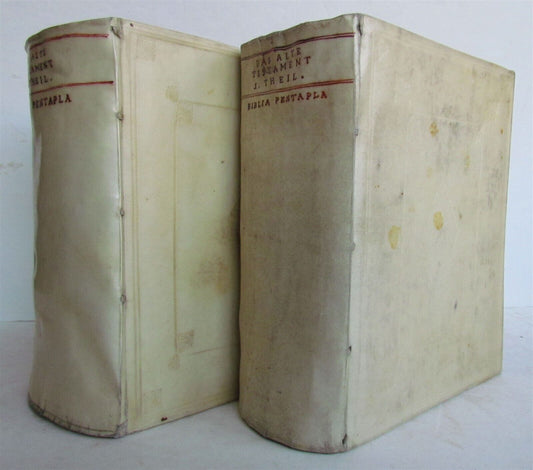 1710-1712 BIBLE in GERMAN BIBLIA PENTAPLA 2 VOLUMES w/ MAP antique VELLUM BOUND