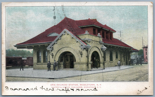 MIDDLETOWN NY ERIE RAILROAD STATION 1906 ANTIQUE POSTCARD railway depot