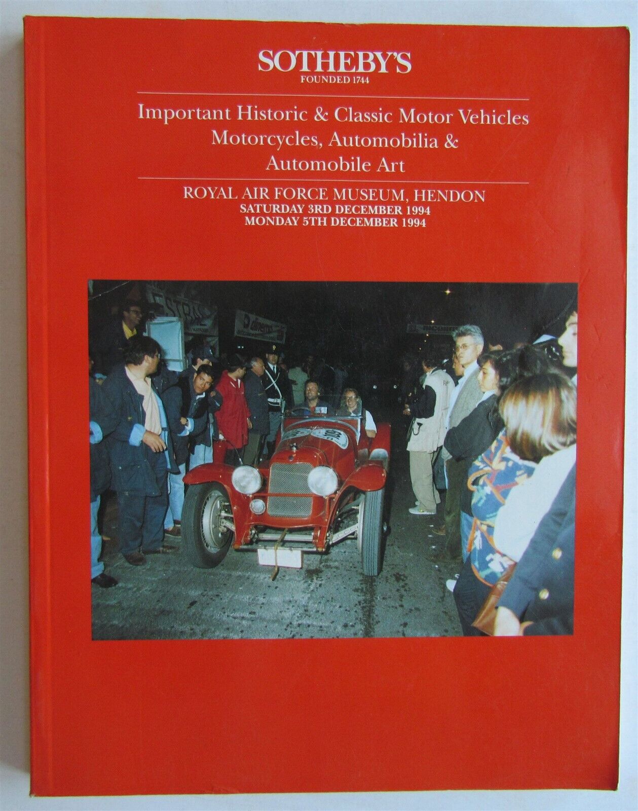 1994 MOTORCYCLES AUTOMOBILE ART HISTORIC & CLASSIC SOTHEBY'S AUCTION CATALOG