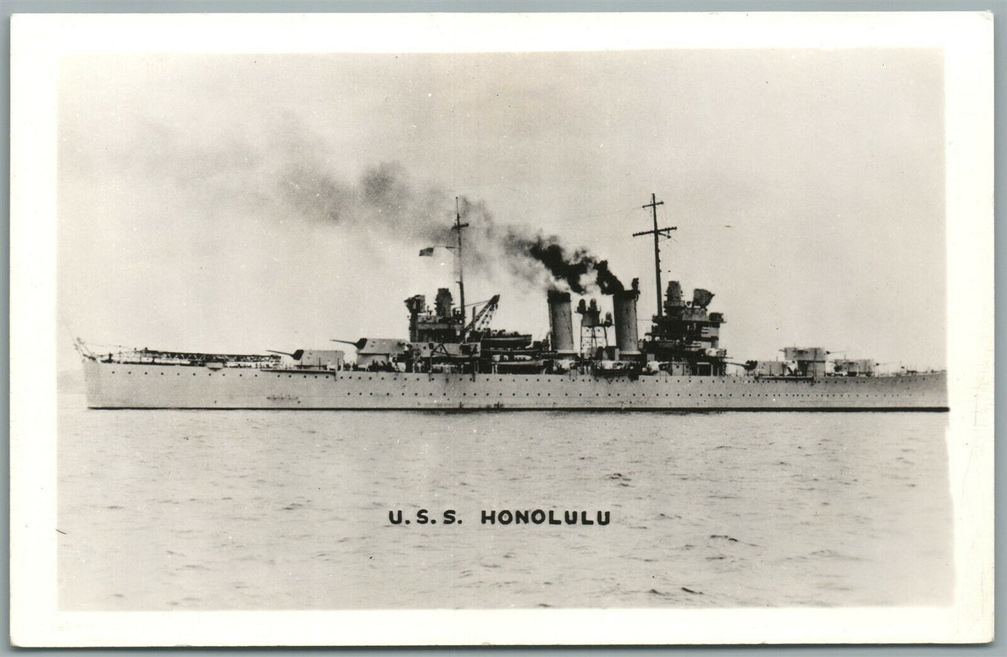 MILITARY SHIP USS HONOLULU VINTAGE REAL PHOTO POSTCARD RPPC