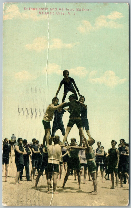 ATLANTIC CITY NJ ATHLETIC BATHERS 1910 ANTIQUE POSTCARD