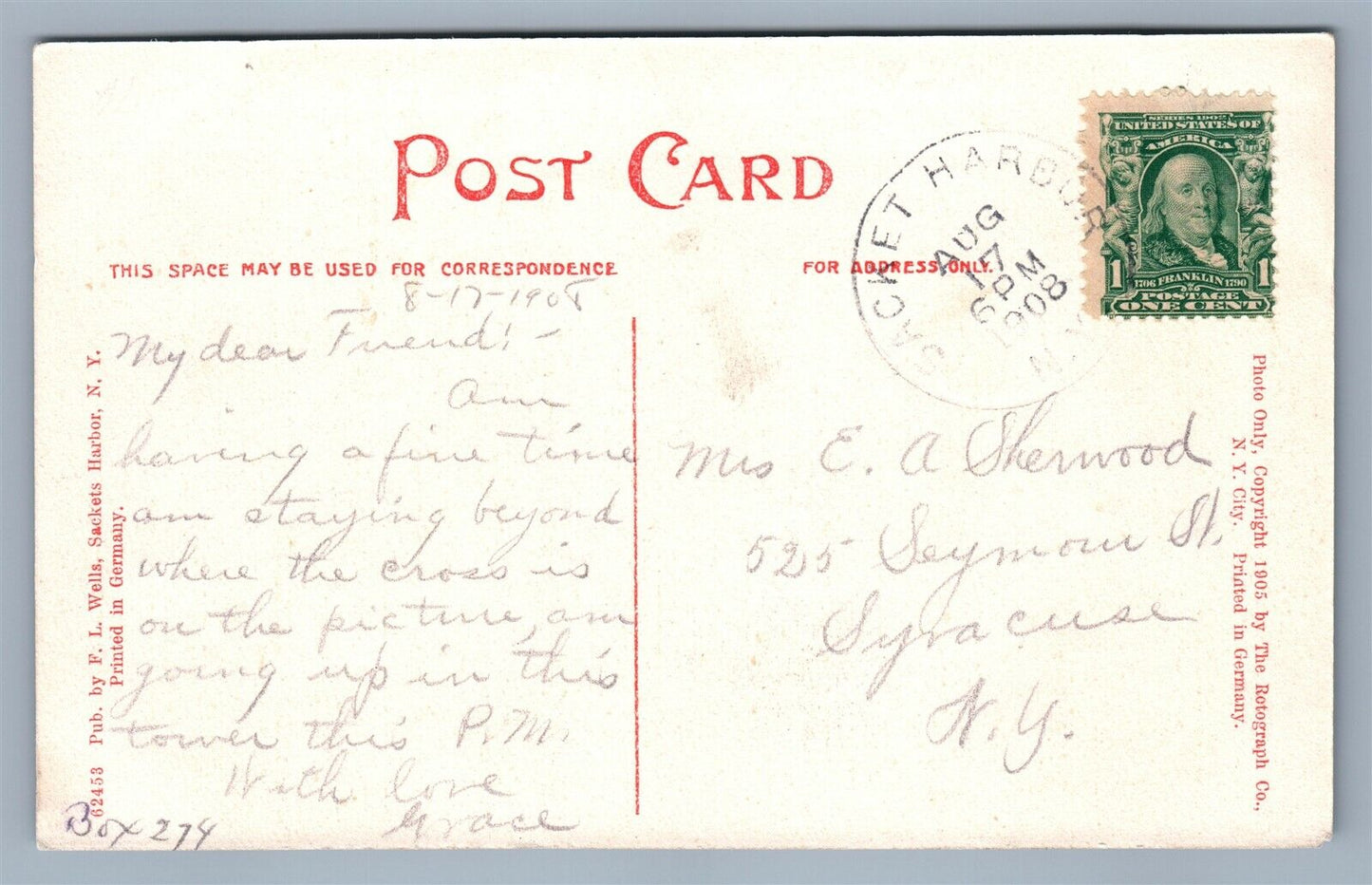 SACKETS HARBOR NY PRESBYTERAIN CHURCH ANTIQUE POSTCARD