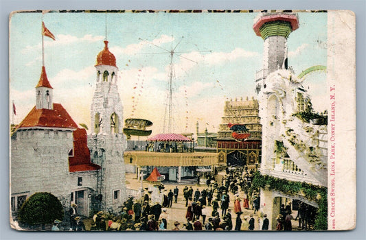 BROOKLYN NY CONEY ISLAND LUNA PARK CIRCLE SWING ANTIQUE POSTCARD