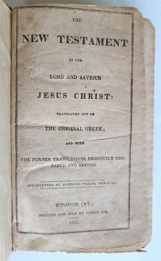 1823 BIBLE in ENGLISH antique EARLY AMERICANA VERMONT