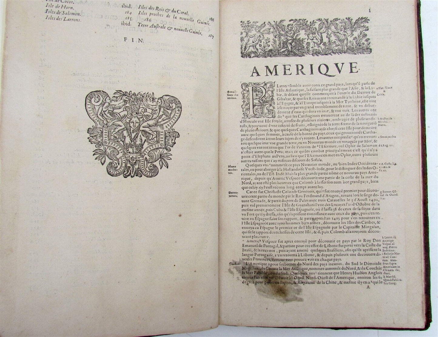 1637 DESCRIPTION OF AMERICA by Pierre D'Avity antique FOLIO in French