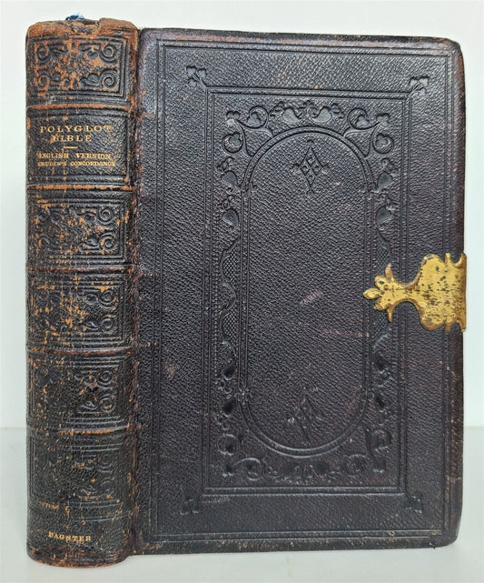 1858 BIBLE in ENGLISH antique SIGNED BINDING w/ DATED CLASP ILLUSTRATED w/ MAPS