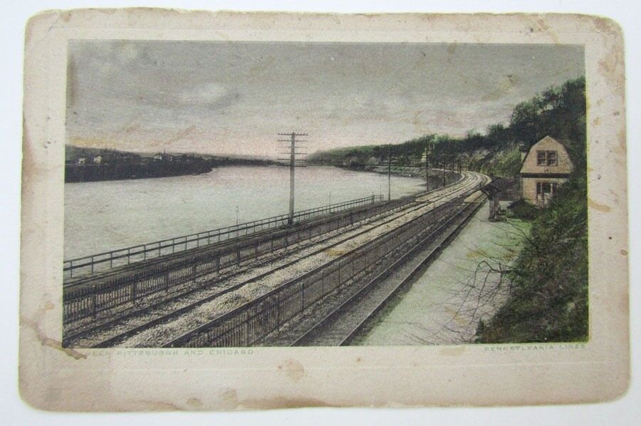 VINTAGE POSTCARD RAILROAD STATION PENNSYLVANIA LINES PITTSBURGH CHICAGO railway