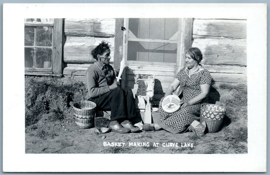 INDIAN BASKET MAKING AT CURVE LINE CANADA VINTAGE  REAL PHOTO POSTCARD RPPC