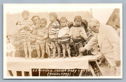 AMERICAN SEMINOLE NDIAN BABY CONTEST ANTIQUE REAL PHOTO POSTCARD RPPC F OLSEN