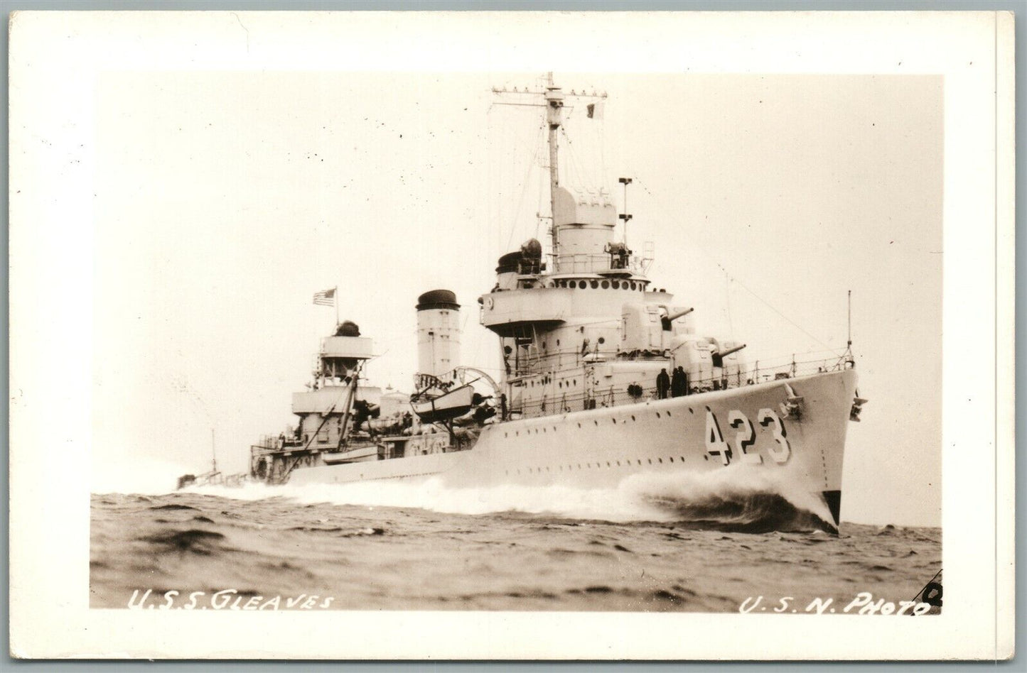 MILITARY SHIP USS GLEAVES VINTAGE REAL PHOTO POSTCARD RPPC