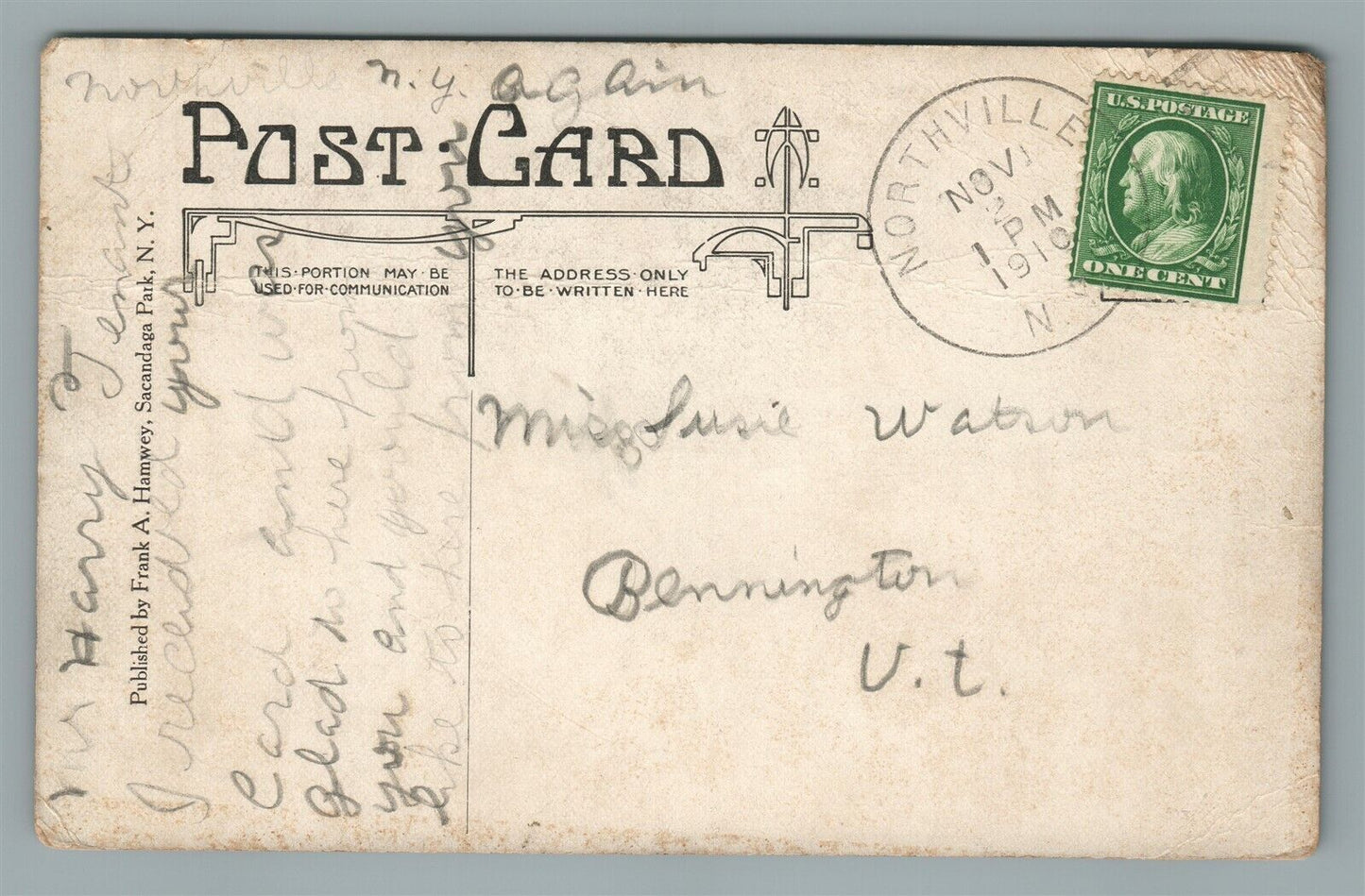 SACANDAGA PARK NY PINES HOTEL ANTIQUE POSTCARD