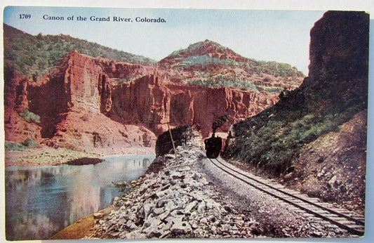 VINTAGE POSTCARD CANON OF THE GRAND RIVER COLORADO train railroad railway