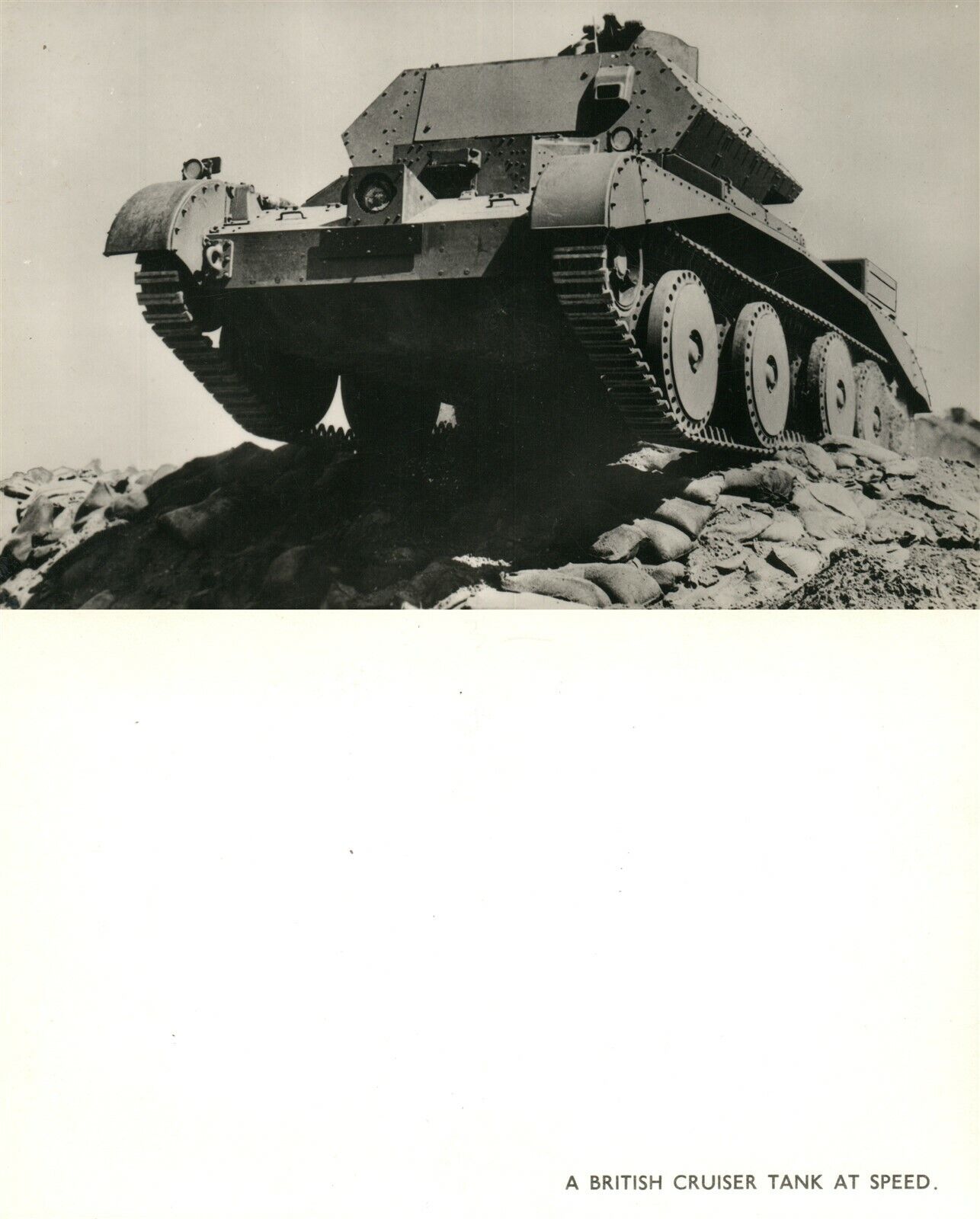 BRITISH CRUISER TANK AT SPEED REAL PHOTO POSTCARD VINTAGE RPPC